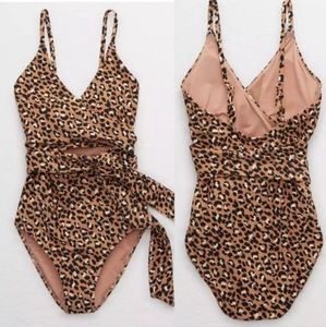 Aerie Leopard Wrap One Piece Swimsuit Size Med. Long